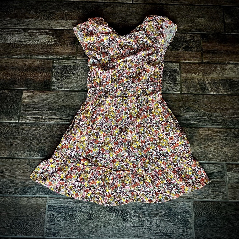 Old Navy orange & yellow floral ruffled summer garden dress M - Picture 2 of 9